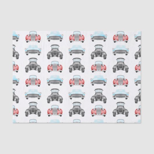 Classic Retro Cars  Aquarelpatroon Tissuepapier (Voorkant)