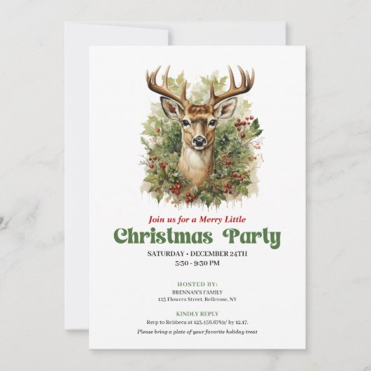 Classic retro Christmas deer party invitation Kaart (Voorkant)