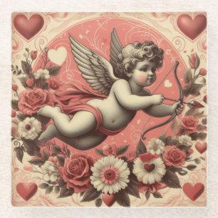 Classic//Retro Cupido Valentijnsdag Glazen Onderzetter