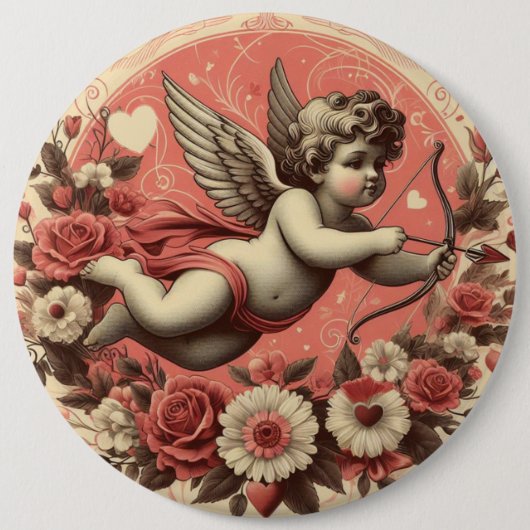 Classic//Retro Cupido Valentijnsdag Ronde Button 6,0 Cm (Voorkant)