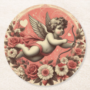 Classic//Retro Cupido Valentijnsdag Ronde Kartonnen Onderzetter