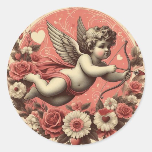 Classic//Retro Cupido Valentijnsdag Ronde Sticker (Voorkant)