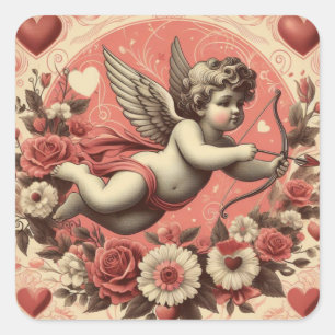 Classic//Retro Cupido Valentijnsdag Vierkante Sticker