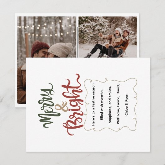 Classic Retro Festive Merry & Bright Christmas  Feestdagenkaart (Voorkant / Achterkant)