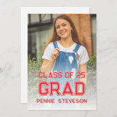 Classic Retro Foto Rood Casual Afstudeerfeest Kaart (Voorkant / Achterkant)