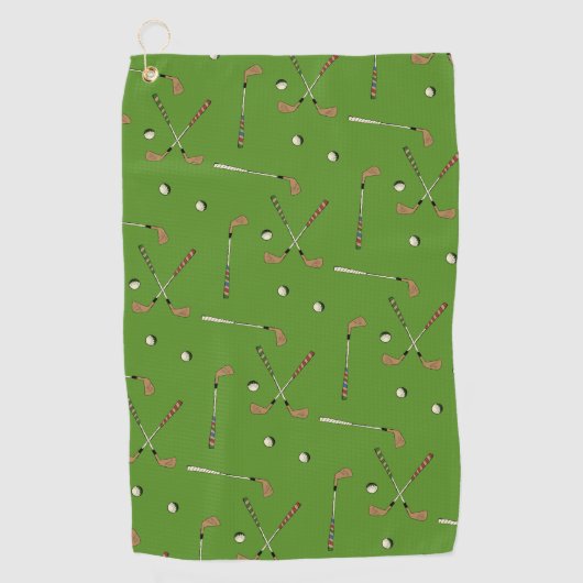 Classic Retro Golf Golfer Club Ball Pattern Green Golfhanddoek (Voorkant)