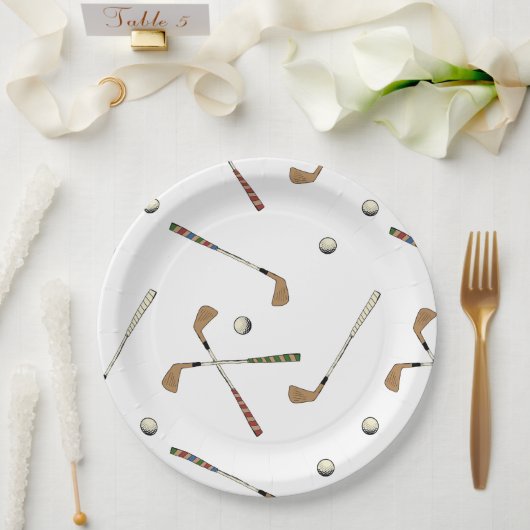 Classic Retro Golf Golfer Clubs Balls Pattern Papieren Bordje (Huwelijk)