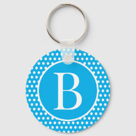Classic Retro initiaal letter Sky Blue Polka Dots Sleutelhanger