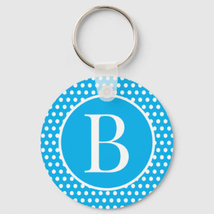 Classic Retro initiaal letter Sky Blue Polka Dots Sleutelhanger