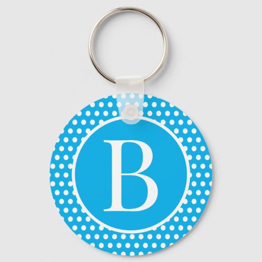 Classic Retro initiaal letter Sky Blue Polka Dots Sleutelhanger (Voorkant)