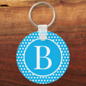 Classic Retro initiaal letter Sky Blue Polka Dots Sleutelhanger (Voorkant)