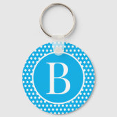 Classic Retro initiaal letter Sky Blue Polka Dots Sleutelhanger (Achterkant)