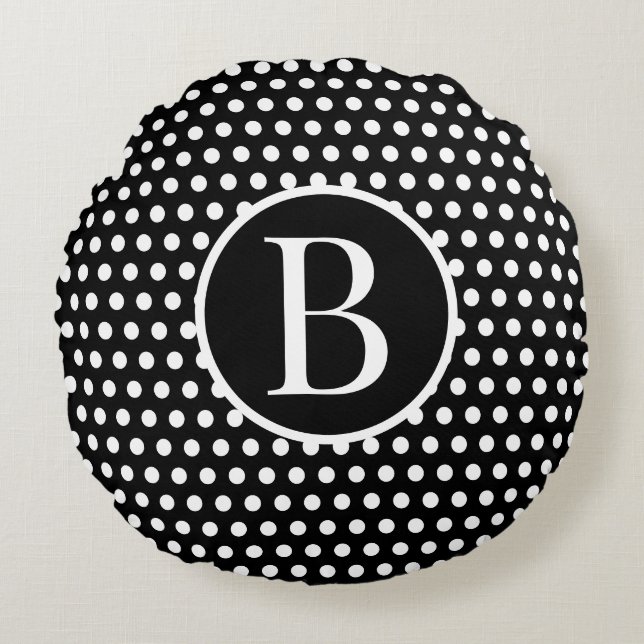 Classic Retro  letter Polka Dots Zwart Rond Kussen (Voorkant)