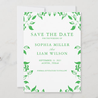 Classic Retro Minimalist Green WEEDING Invite  Kaart
