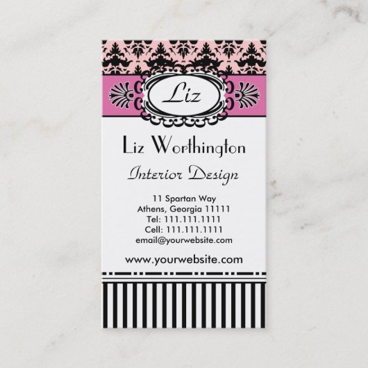 Classic Retro Pink en Black Paris Chic Visitekaartje (Voorkant)