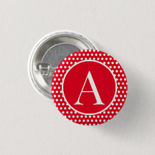Classic Retro Polka Dots Red Custom initiaal lette Ronde Button 3,2 Cm