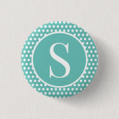 Classic Retro Polka Dots Turquoise initiaal letter Ronde Button 3,2 Cm (Voorkant)