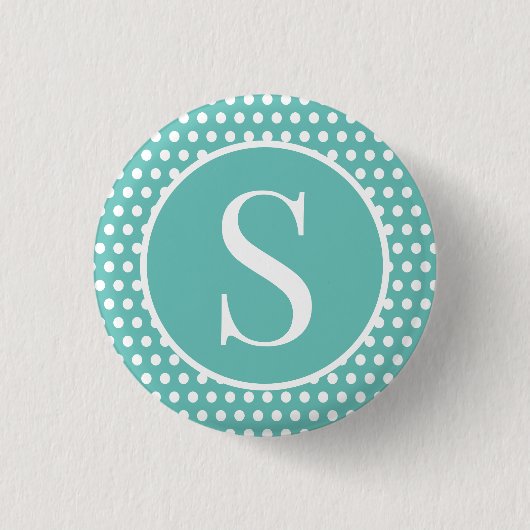 Classic Retro Polka Dots Turquoise initiaal letter Ronde Button 3,2 Cm (Voorkant)