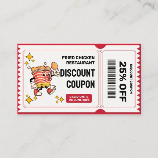 Classic Retro Quirky Cartoon Gebakken Kippenemmer Kortingskaartje (Voorkant)