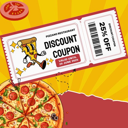 Classic Retro Quirky Cartoon Pizza Character Reclamekaart
