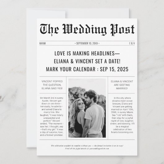 Classic Retro Trouwkrant Foto Save The Date (Voorkant)