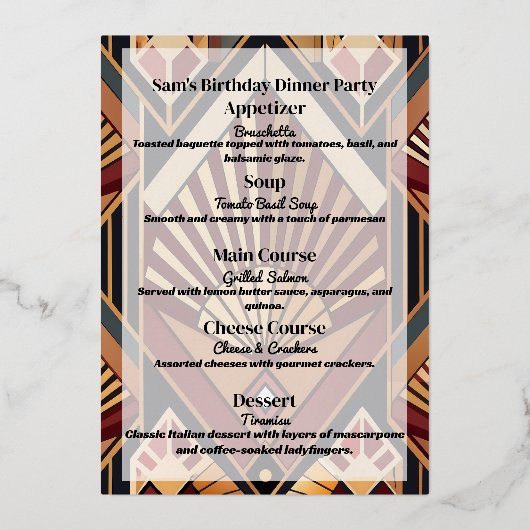 Classic Retro Verjaardag Diner Party Menu (Achterkant)