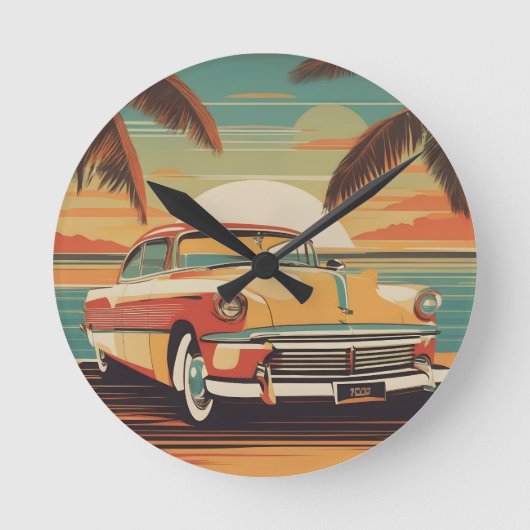 Classic retro vintage auto poster ronde klok (Voorkant)