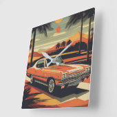 Classic retro vintage auto poster vierkante klok (Hoek)