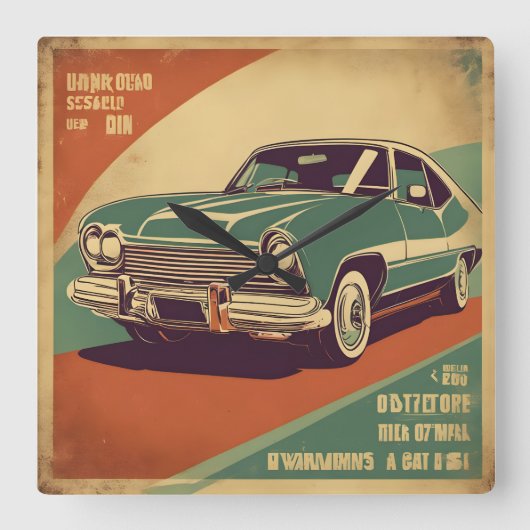 Classic retro vintage auto poster vierkante klok (Voorkant)