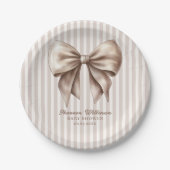 Classic Ribbon Bow Beige Baby Shower Plates Papieren Bordje (Voorkant)