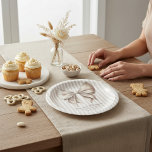 Classic Ribbon Bow Beige Baby Shower Plates Papieren Bordje<br><div class="desc">Celebrate your upcoming arrival with these elegant baby shower paper plates. Featuring a soft, hand-painted beige bow against a classic tan and white stripe background, these plates exude a gentle and sophisticated charm perfect for welcoming a new baby. The detailed bow design adds a touch of luxury, while the neutral...</div>