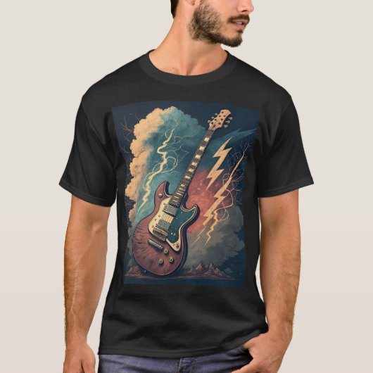 Classic Rock Guitar T-shirt – Vintage jaren 70. (Voorkant)