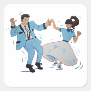 Classic Rock in Roll Jive dancers cartoon Vierkante Sticker