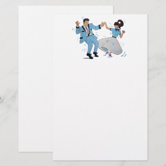 Classic Rock n Roll Jive dancers cartoon Briefpapier (Voorkant / Achterkant)