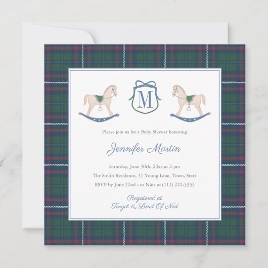 Classic Rocking Horse Tartan Winter Baby Shower Kaart (Voorkant)