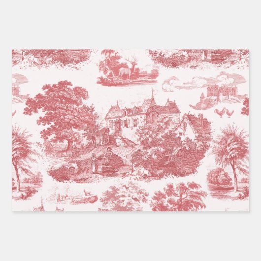 Classic Rode  Franse Chateau Toile Inpakpapier Vel (Voorkant 3)