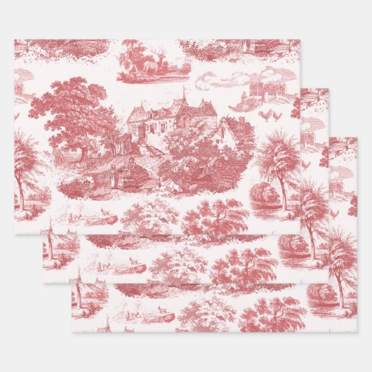 Classic Rode  Franse Chateau Toile Inpakpapier Vel (Set)