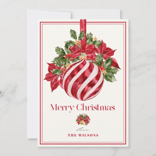 Classic Rode Ornament Foto Kerst Feestdagenkaart (Voorkant)