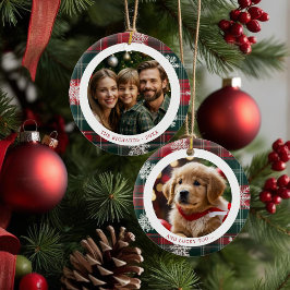  Classic rode sneeuwvlokken Familie 2 Foto's Keramisch Ornament