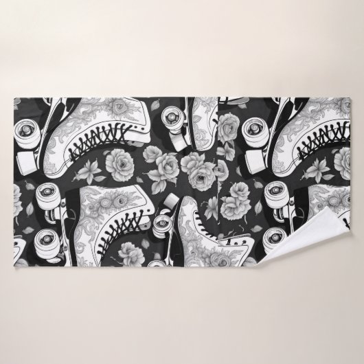 Classic Roller Schaatsen Kunst, zwart en wit Bad Handdoek (Badhanddoek)