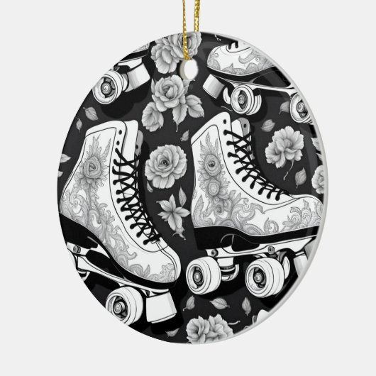 Classic roller schaatsen, rozen, zwart en wit keramisch ornament (Links)
