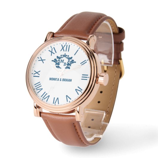 Classic Roman Numeral Personalized Custom  Wedding Horloge (Hoek)