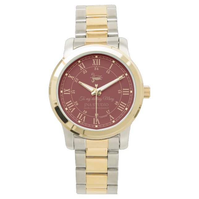 Classic Roman Numerals (Bourgogne) Watch Horloge (Voorkant)