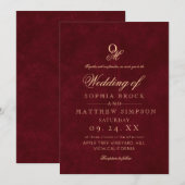Classic Romantic Minimal Burgundy Monogram Wedding Kaart (Voorkant / Achterkant)