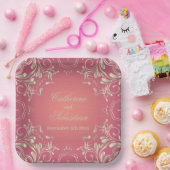 Classic Romantisch Goud Roze  Border Bruiloft Papieren Bordje (Feest)