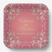Classic Romantisch Goud Roze  Border Bruiloft Papieren Bordje (Voorkant)