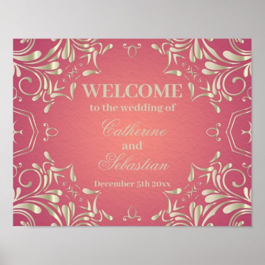 Classic Romantisch Goud Roze  Border Bruiloft Poster (Voorkant)