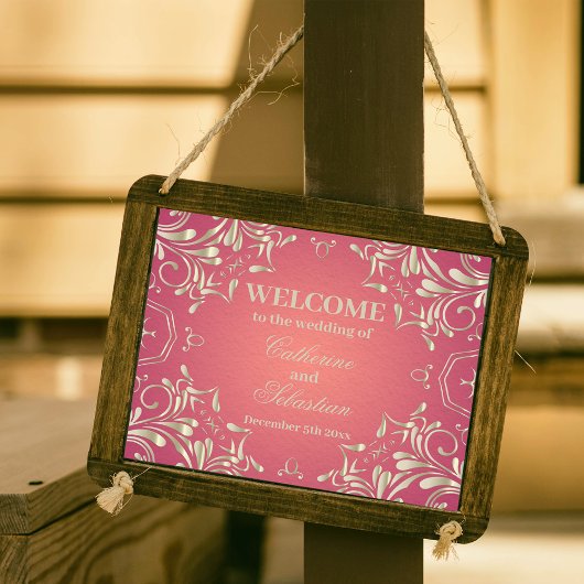 Classic Romantisch Goud Roze  Border Bruiloft Poster