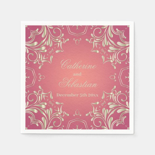 Classic Romantisch Goud Roze  Border Bruiloft Servet (Voorkant)