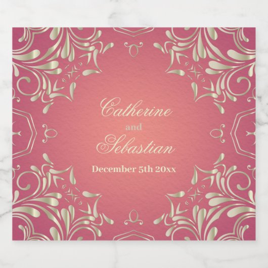 Classic Romantisch Goud Roze  Border Bruiloft Sparkling Wijnetiket (Enkel label)